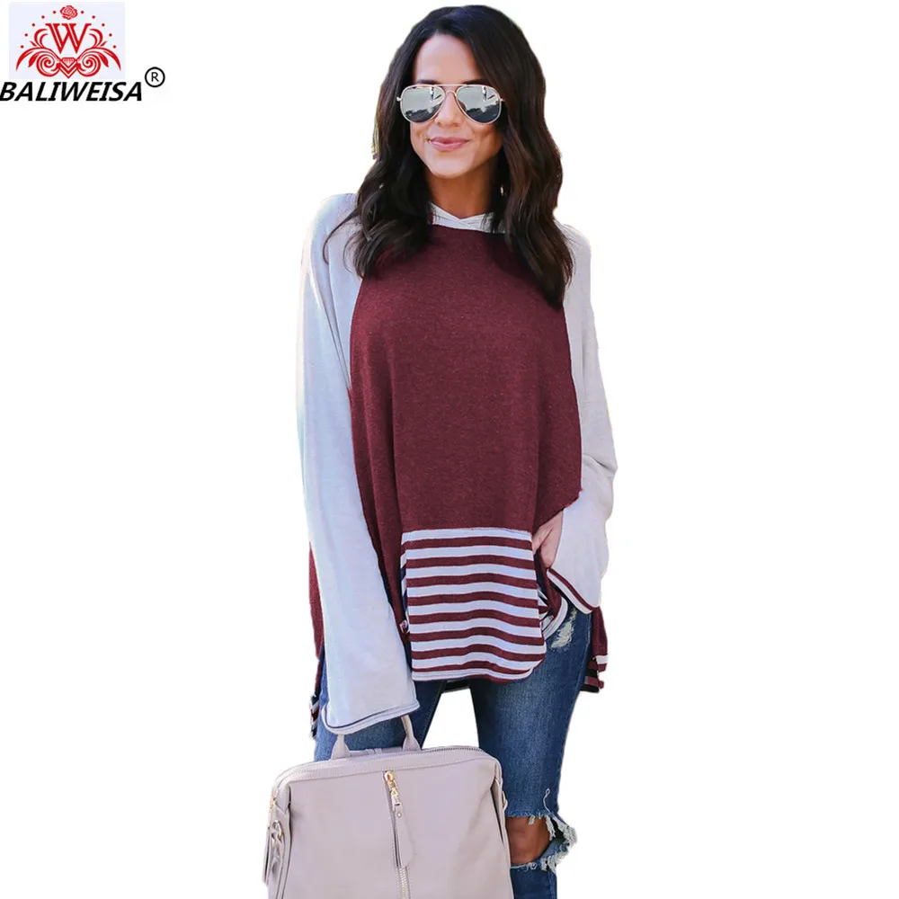 

BALIWEISA Casual Hoodies Sweatshirts Female Flare Long Sleeve Loose Fleeces Women Fashion Patchwork Hip Hop Steetwear Pullovers