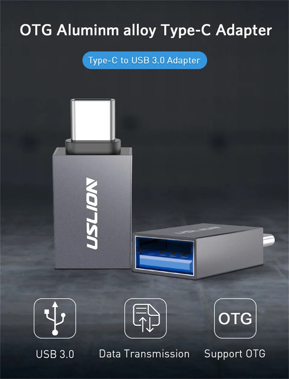 USLION usb type c для Usb 3,0 адаптер OTG type C кабель конвертер для samsung Galaxy S8 S9 OTG адаптер Поддержка передачи данных