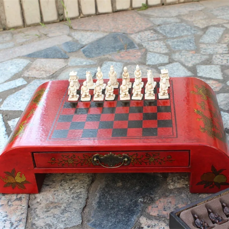 

Antique Chess Trumpet Terracotta Warriors Chess Wooden Coffee Table Chessboard Stereo Character Resin Chess Pieces Gift Yernea