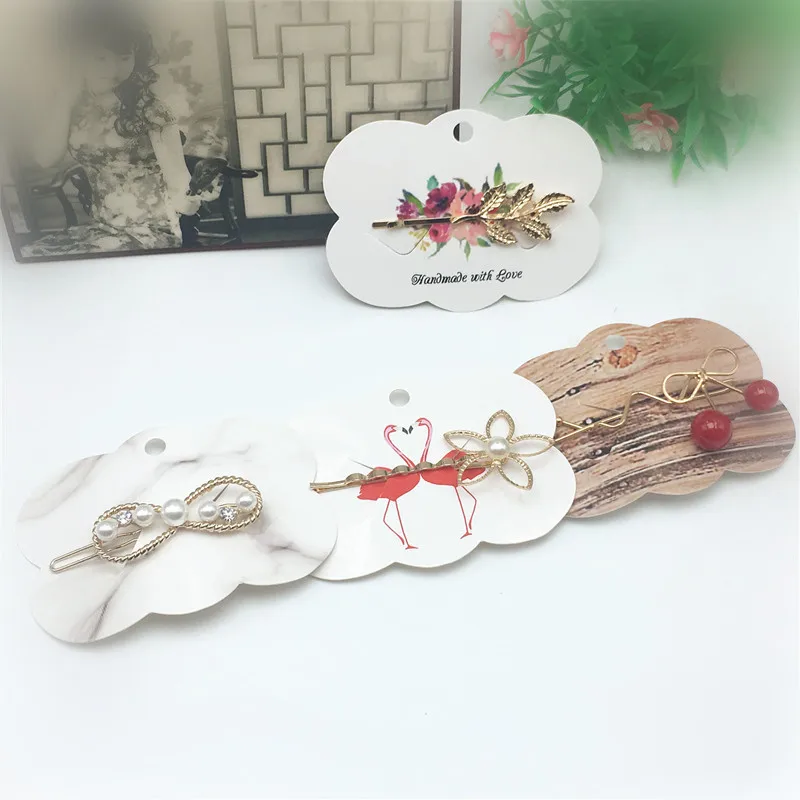 48Pcs Paper Vomen Hair Accessory Hairpin Packing Cards Hair Clip Displays Card 6.5*9cm Paper Jewelry Hang Price Tag Cards