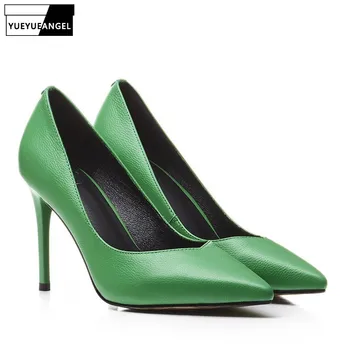 

Fashion Genuine Leather Pointed Toe Ladies Pumps High Heels Shoes Sexy Stiletto Heels Shallow Office Work Shoes Femme 34-39