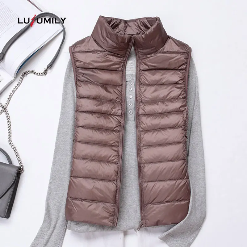 

Lusumily Winter Women Down Vest Female Sleeveless Vests Girls Warm Down Jacket Women Solid Ultra Light Plus Size 3XL Waistcoat