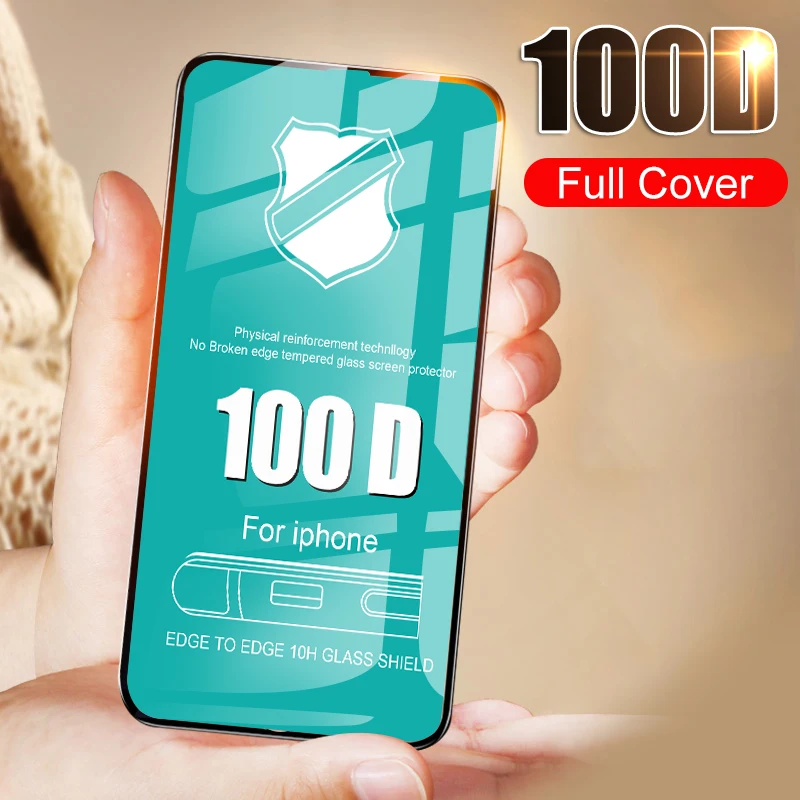 

D 100D Full Cover Protective Glass On The For iphone X 7 8 6 6s PLus Tempered Glass Screen Protector For iphone X Xr Xs Max Film
