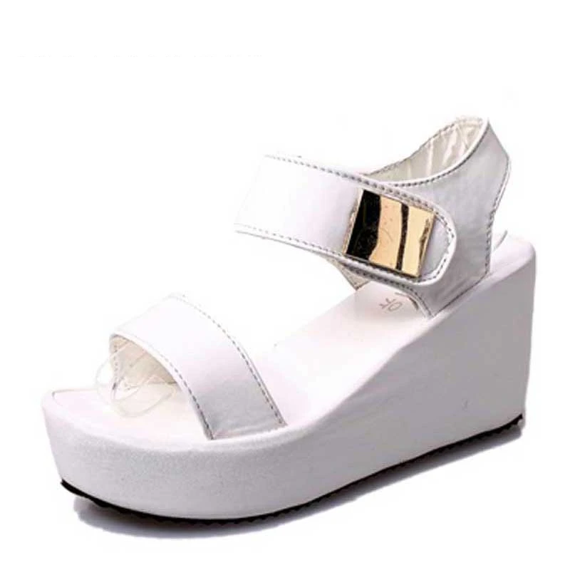 

2016 New Acadamic Style Sandals Black&White Concise Vintange Gladiator Peep Toe Platform Lazy Hook Loop Women Shoes XWZ2517