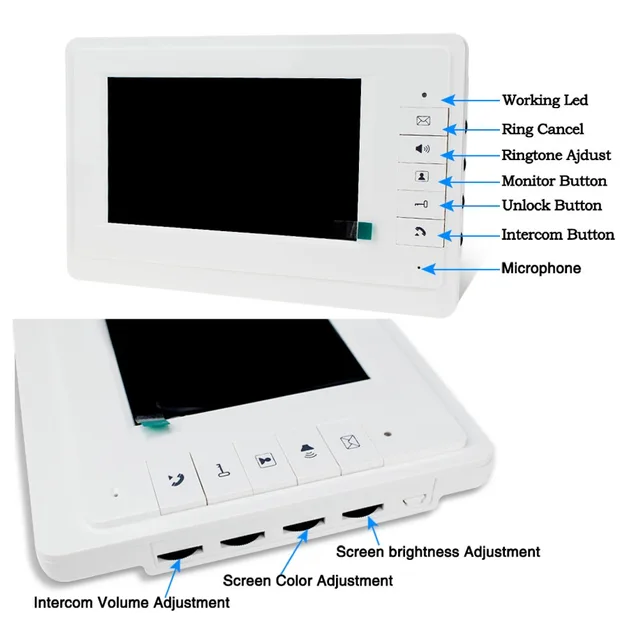 7" Video Intercom Wired Home Video Door Entry System Waterproof Rainproof IR Night Vision Camera Two-way Audio with 1or2 Monitor 5