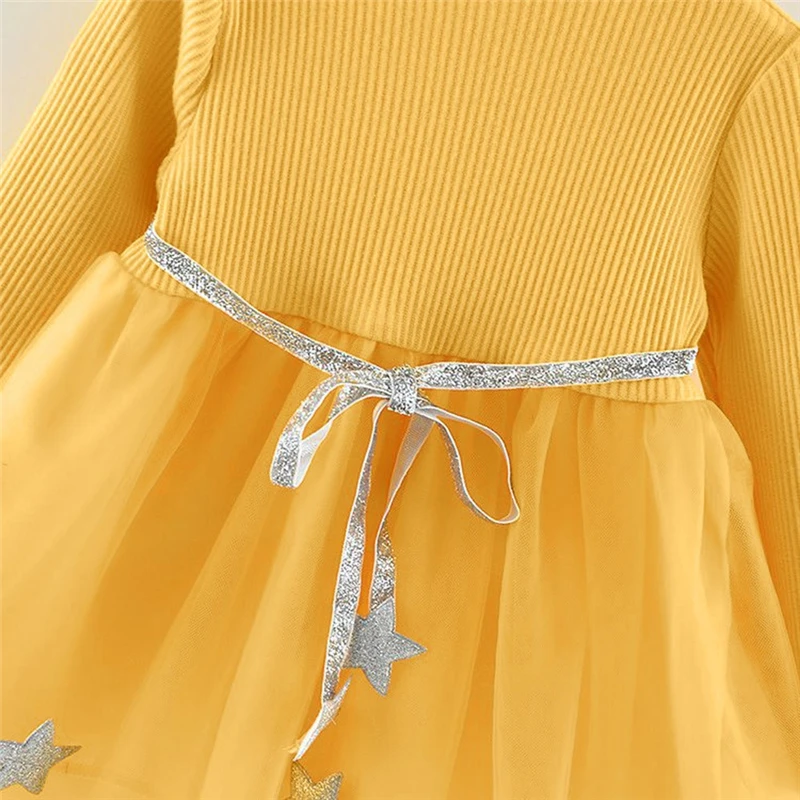 2019 Arrival Toddler Kids Baby Girls Solid Patchwork Bow Stars Princess Dress Clothes Newborn Baby Girl Clothes Cotton V8@ (9)