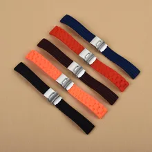 16 18 20 22 24mm Men Black Orange Brown Red Blue Strap Silicone Rubber Waterproof Watch Band Double Push Stainless Steel Clasp men silicone rubber wrist watch strap band waterproof with deployment clasp red orange blue coffee