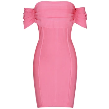 

Ocstrade Pink Off Shoulder Mid Sleeve Mini High Quality Bandage Dress HI1034