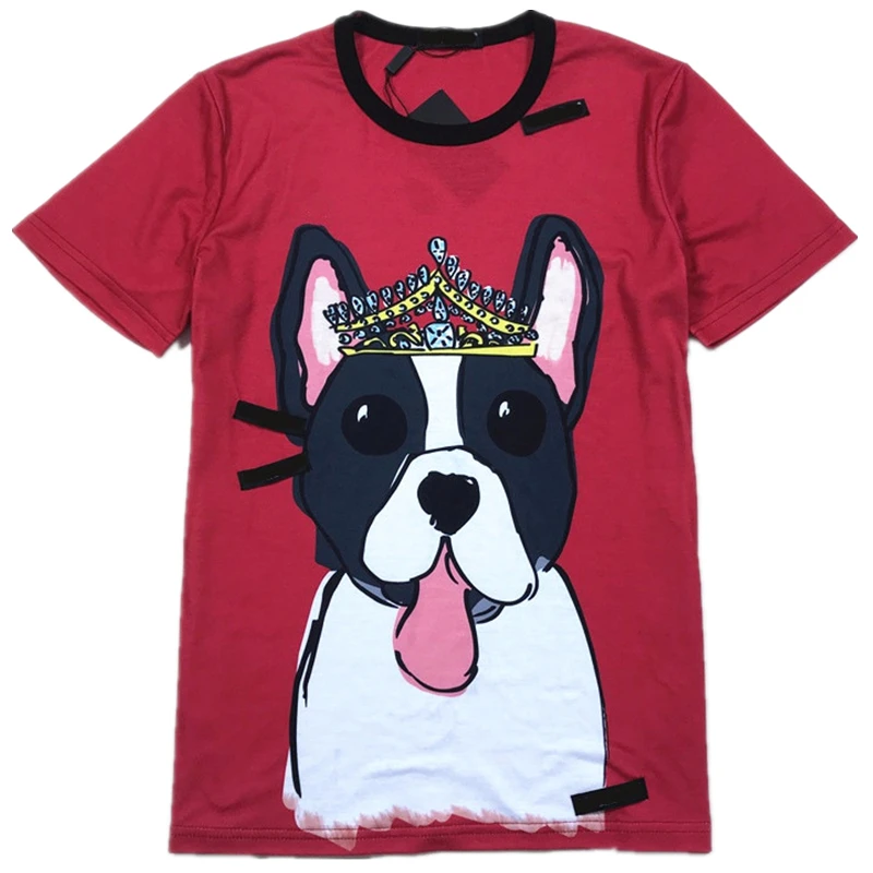 

2018 New Unisex European Summer Top Tee Runway Design Women's Shirt Short Sleeve Dog Crown Print Casual Loose female T-shirt
