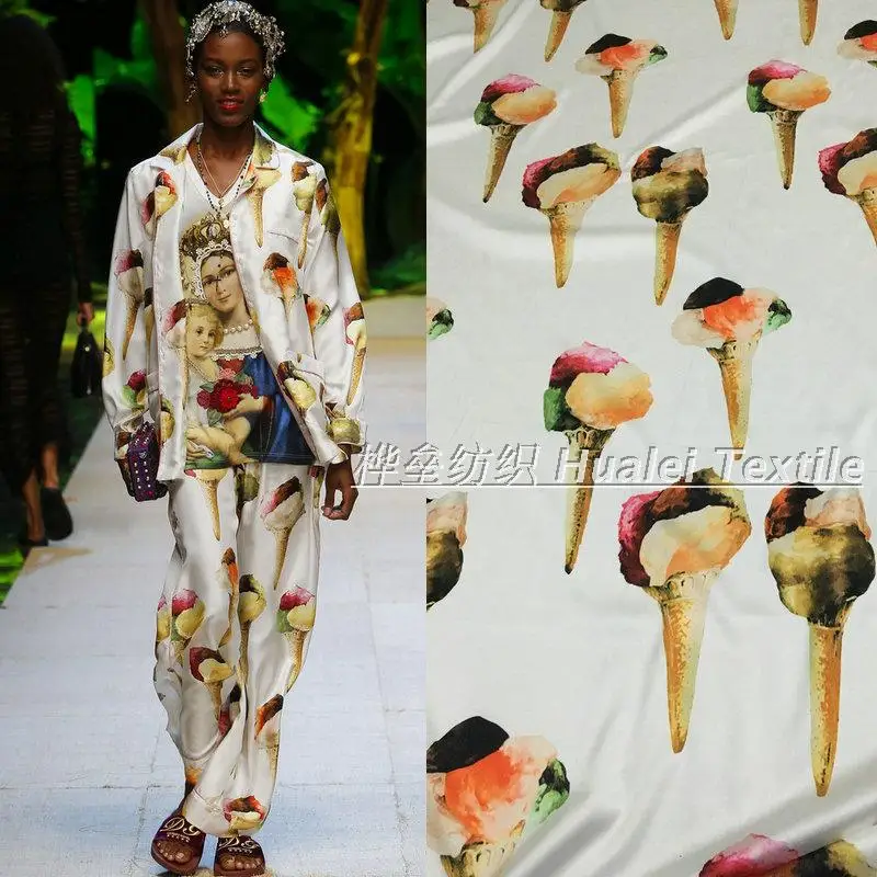 145 см мороженое атласная ткань с принтом итальянская мода неделя подиума ткань ручной работы сделай сам платье ткань для шарфа оптом ткань