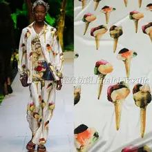 145 см мороженое атласная ткань с принтом итальянская мода неделя подиума ткань ручной работы сделай сам платье ткань для шарфа оптом ткань