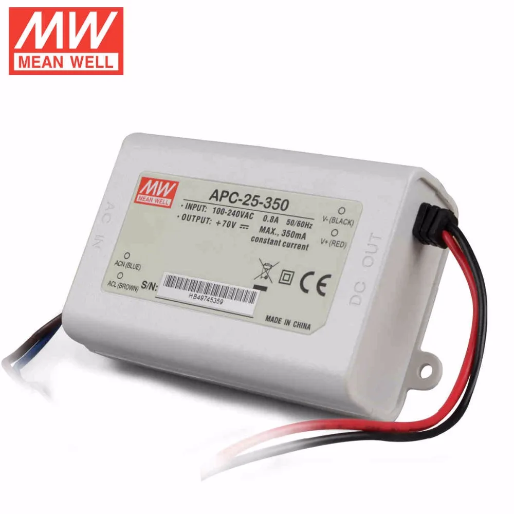 Mean Well APC 25 350 25W 25 70V 350mA LED Waterproof Driver, Single