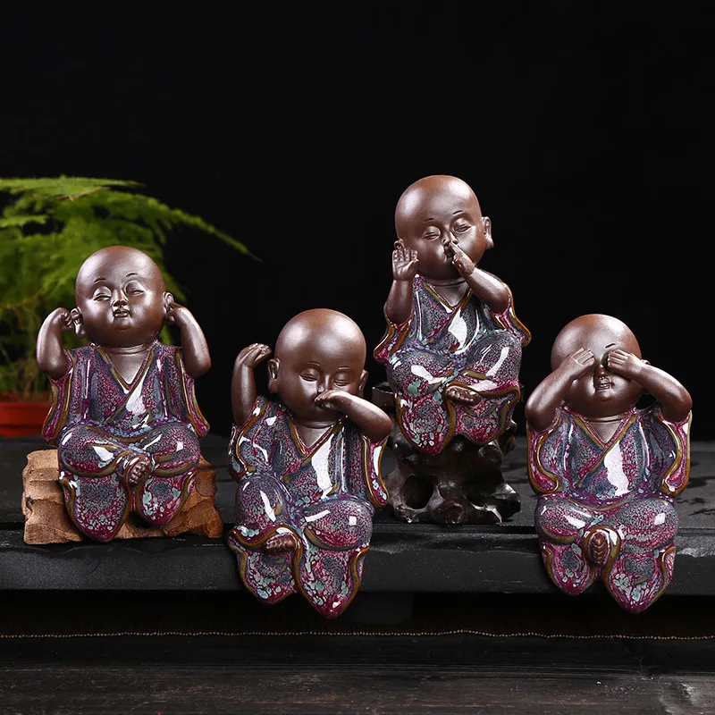 Creative Jun kiln tea spoiled pieces four not small monks set up ornaments art | Дом и сад