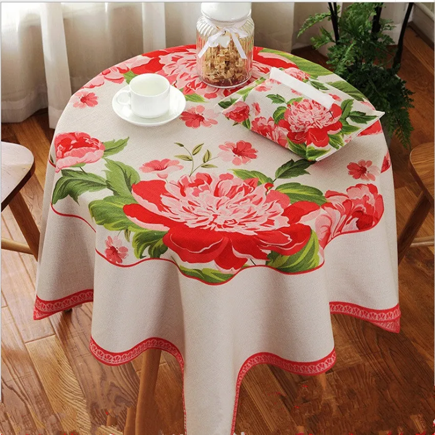 Chinese Element Peony Cotton&Linen Blending Round Table