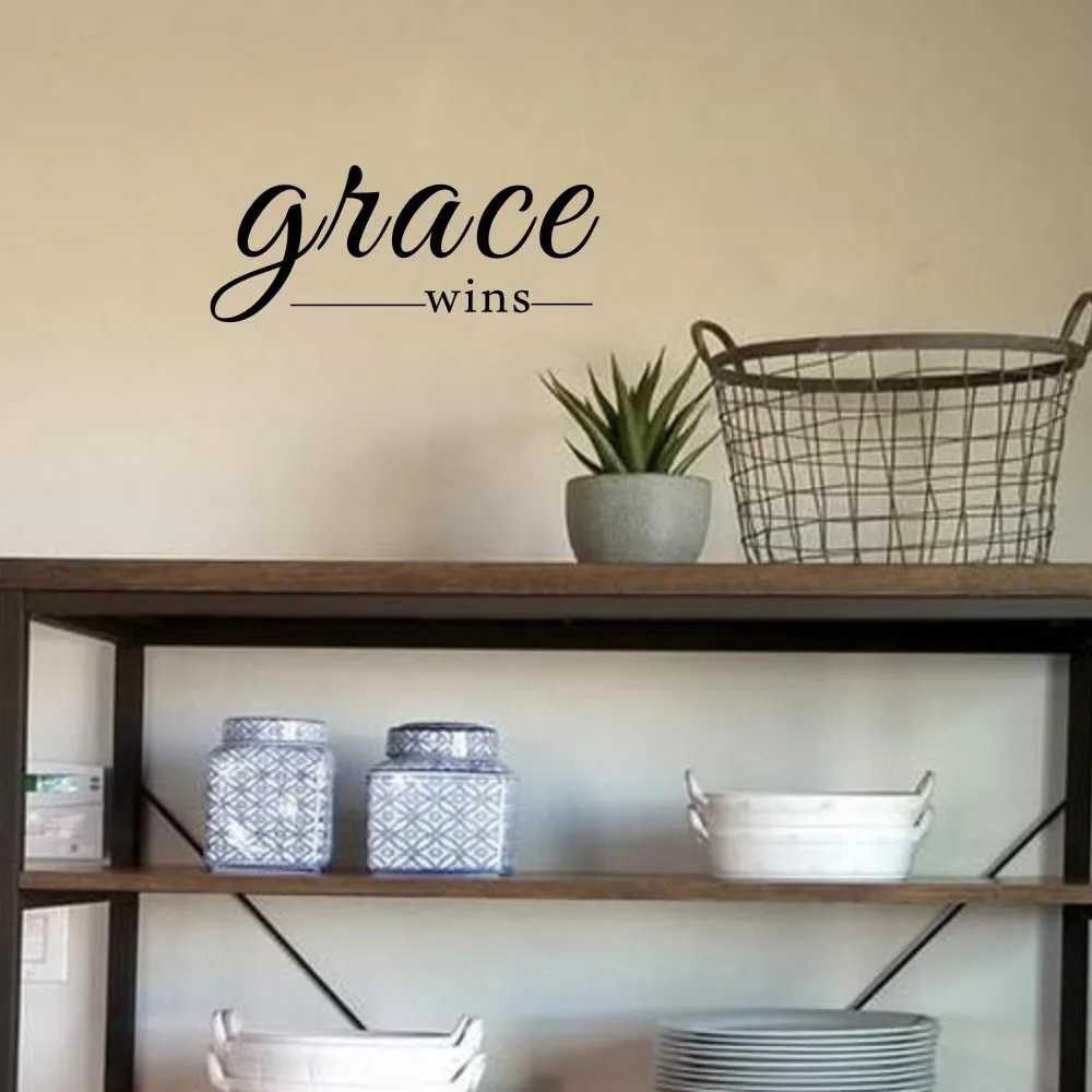 Grace Wins вдохновляющая Настенная Наклейка христианские настенные слова домашний