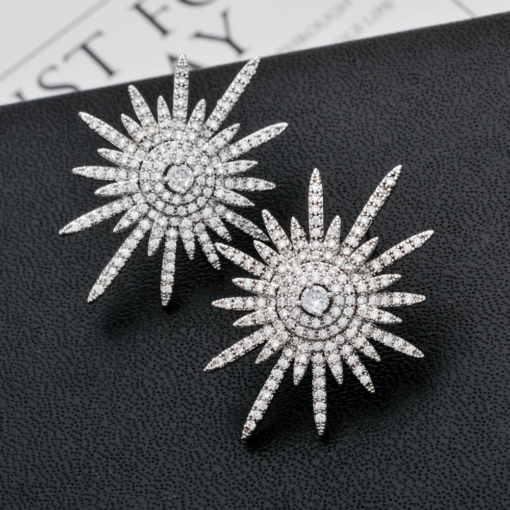 

Exaggerated and miniature inlaid solar flower zircon earrings for women/girls in various occasions ER-246