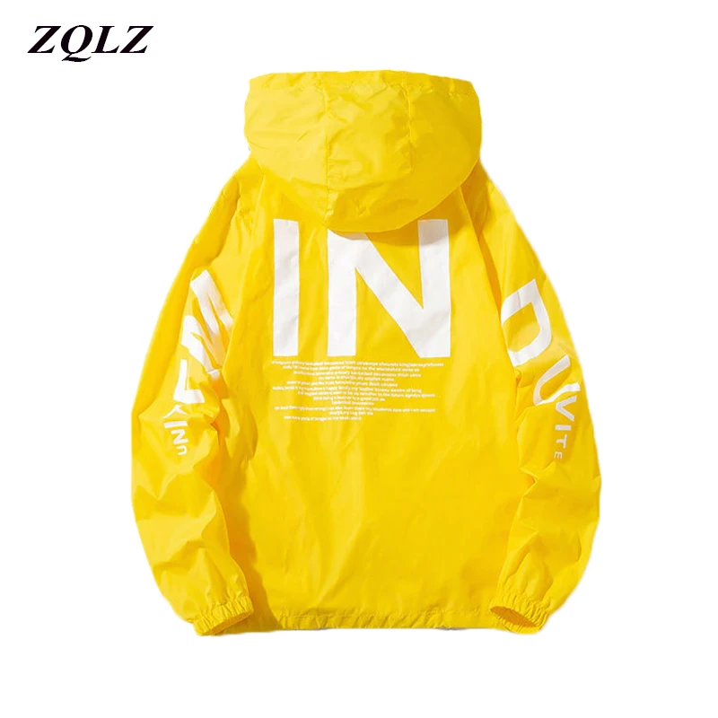 price cut  Zqlz 2019 Women Windbreaker Jacket Women Fashion Print Letter Hooded Jacket Basic Jackets Plus Size