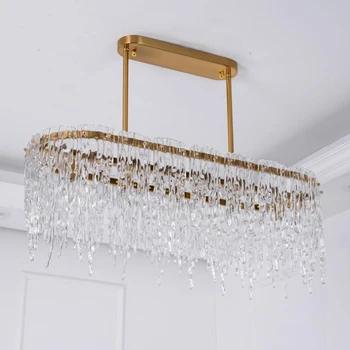 

jmmxiuz Modern rectangular dining room chandelier water lamp waterfall bar light chandelier luxury designer model room LED lamps