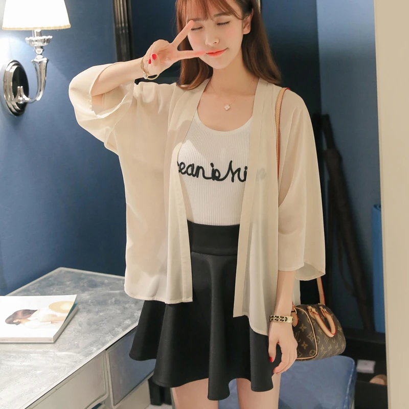 

MLXSLKY 2019 spring and summer new women's chiffon air-conditioning shirt women's thin coat long-sleeved cardigan