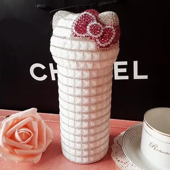

Hello Kitty Rhinestone Water Bottle Cute KT Cat Head Full Diamond Stainless Steel Thermos Cup Metal Drinking Bottle Tea Bottle