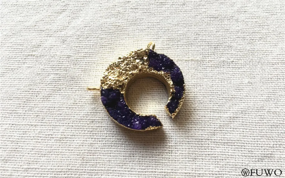 Natural Druzy Crescent Pendant 15