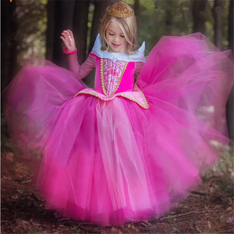 Hot Selling Retail Princess Dress Children Clothes Summer Dress Elsa Dress Costume Party Princess Princess Aurora Pink Clothing