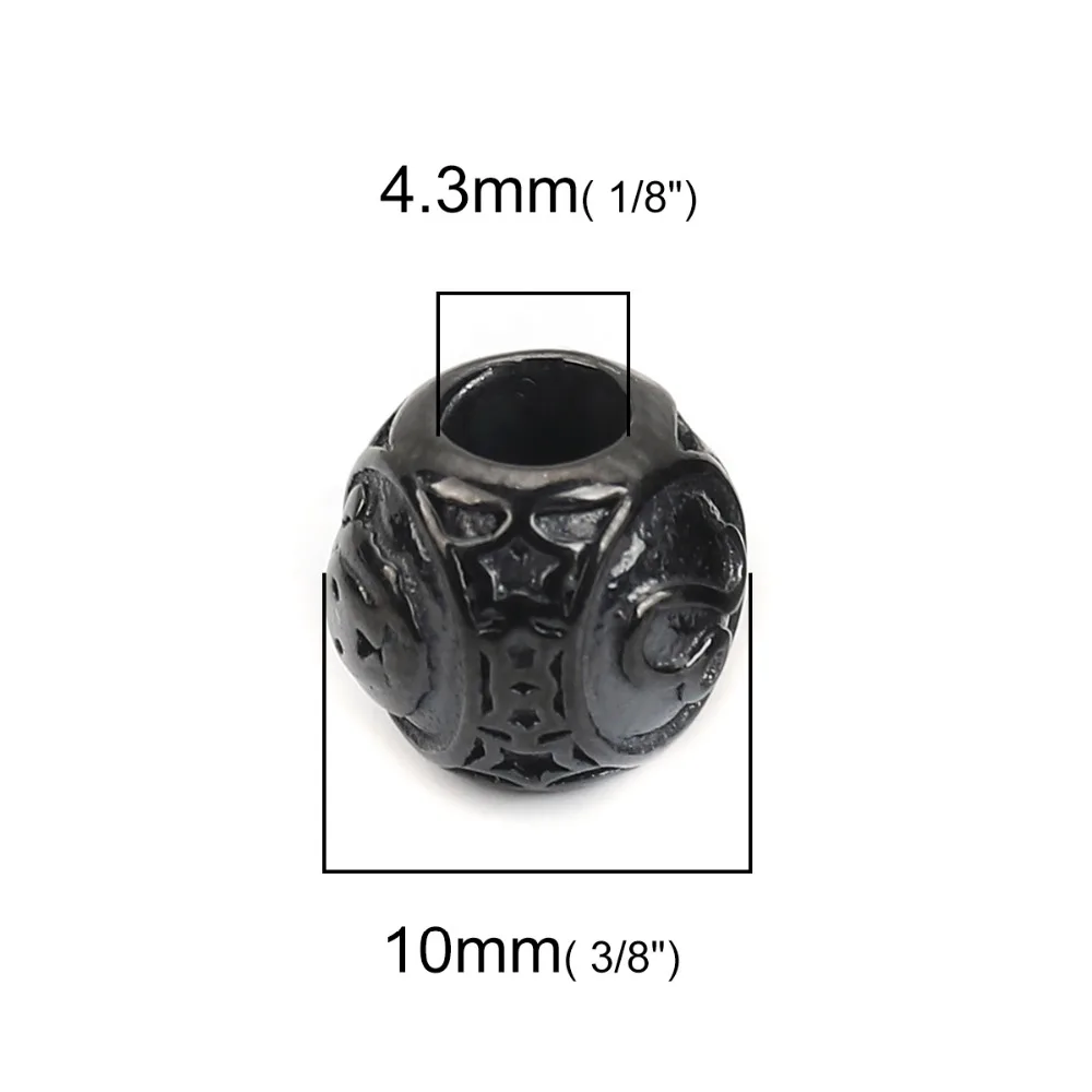 DoreenBeads 304 распорка из нержавеющей стали бусины Круглый черный знак созвездий 10 мм(3/") Диаметр., Отверстие: Приблизительно 4,3 мм, 1 шт