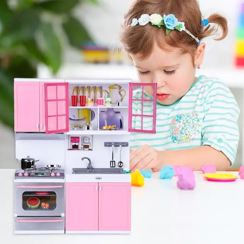 Делюкс Мини Дети кухня ролевые игры набор для приготовления пищи детские головоломки куклы Моделирование кухонная посуда шкаф Ранние развивающие игрушки