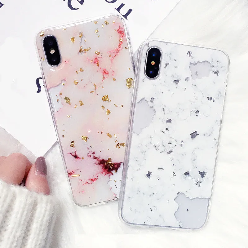 

Gold Foil Bling Marble Soft Cases For iPhone X XS XR Max Hole TPU Case Cover For iPhone 7 8 6 6s Plus 8 plus XS Glitter Back
