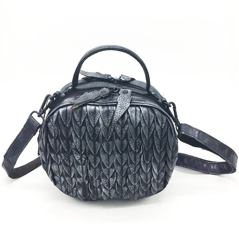 

Hot Sale Women Casual Tote Bag Female Handbag Round Stitching Shoulder Bags Ladies Vintage Rub Color Genuine Leather Crossbody