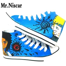 LEO Naruto Shoes Men Women Hand Painted Canvas Shoe High-Top Laces Male Female Casual Travel Shoes Breathable Flat Shoe