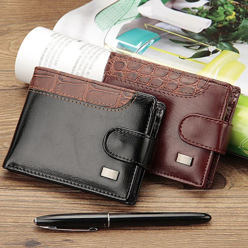 

vintage men short wallet Pu leather small Patchwork Crocodile Pattern money purse sale business High Quality hasp coin pocket