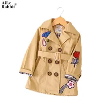 AiLe Rabbit/Новинка, осенняя Длинная ветровка с вышивкой для девочек в европейском и американском стиле, пальто для девочек k1