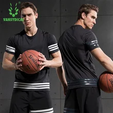 Vansydical спортивная рубашка Для мужчин баскетбол обучение одежда Фитнес работает быстро высыхает футболка эластичные компрессионные Костюмы