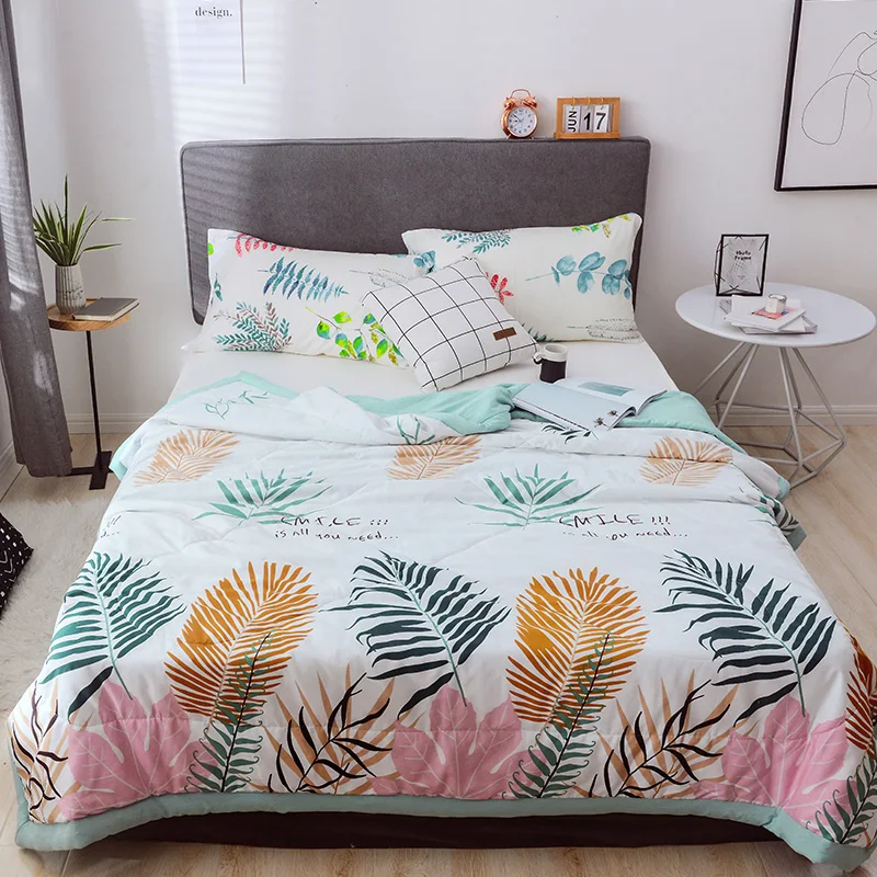 

colorful leaves print soft bedspread coverlet/bed cover,also good use as summer blanket 145x195/175x195/195*225cm