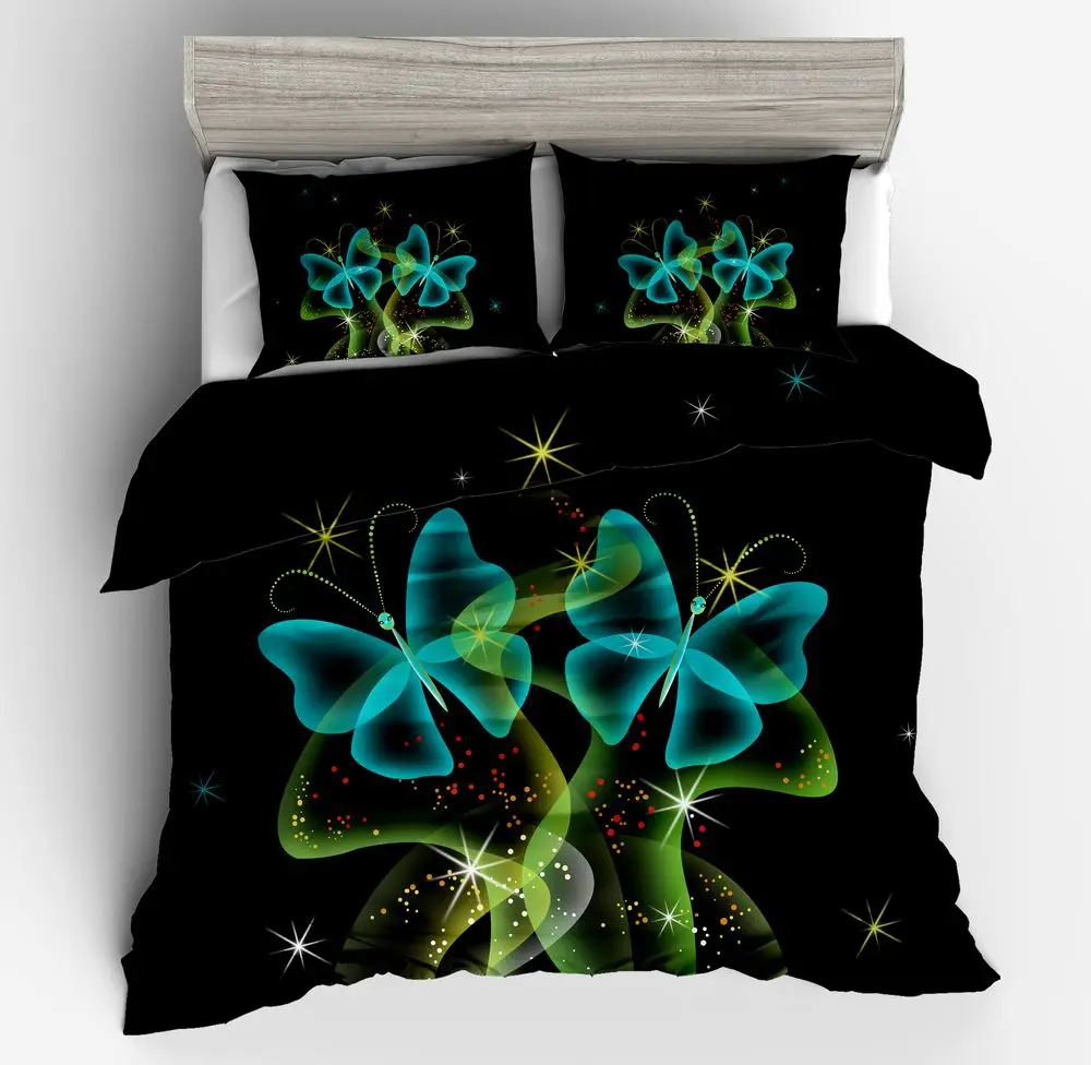 3d Printing Butterfly Flower Blue Black Yellow Duvet Cover Bedding