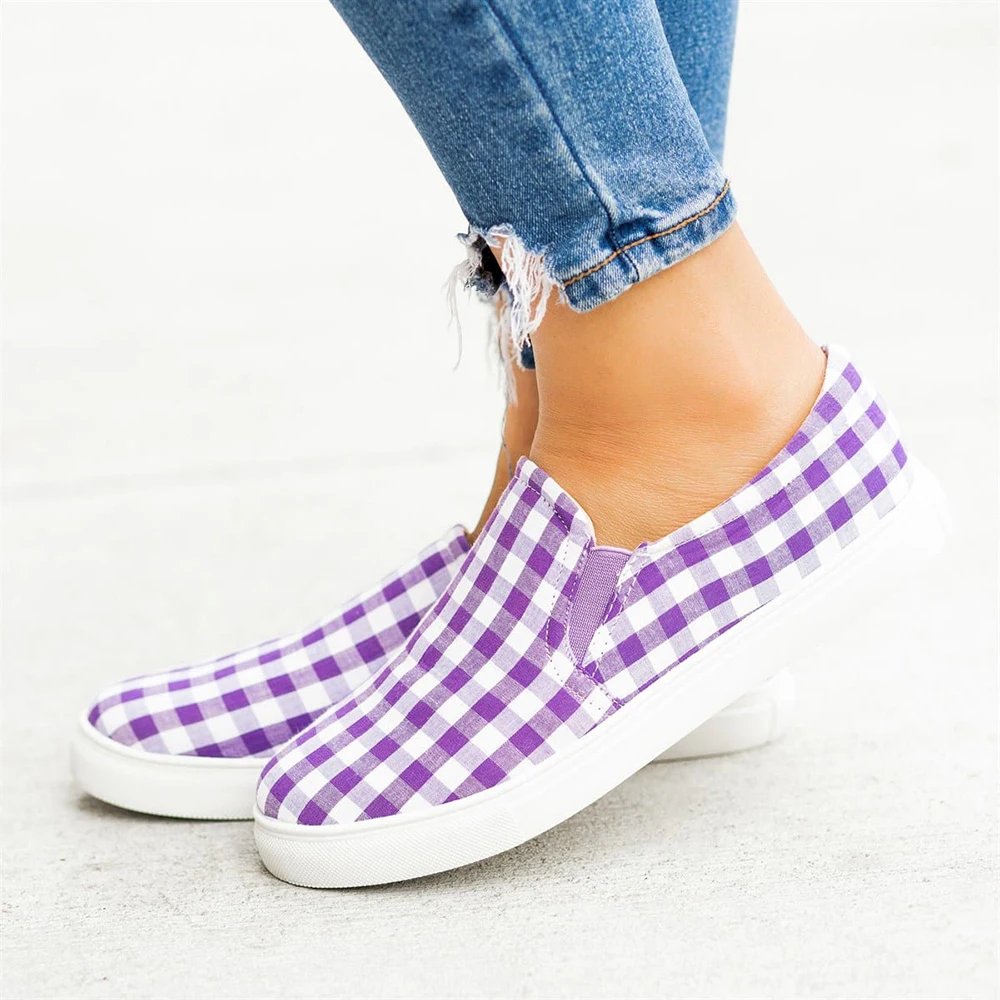 Fashion Plaid Soft Bottom Slip On Flats Shoes – Lazajoy