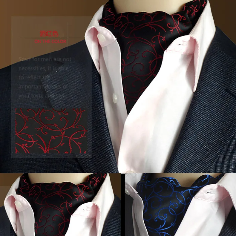 Men's Gold Paisley Floral Silk Ascot Cravat Jacquard Ties Woven Party Shirt