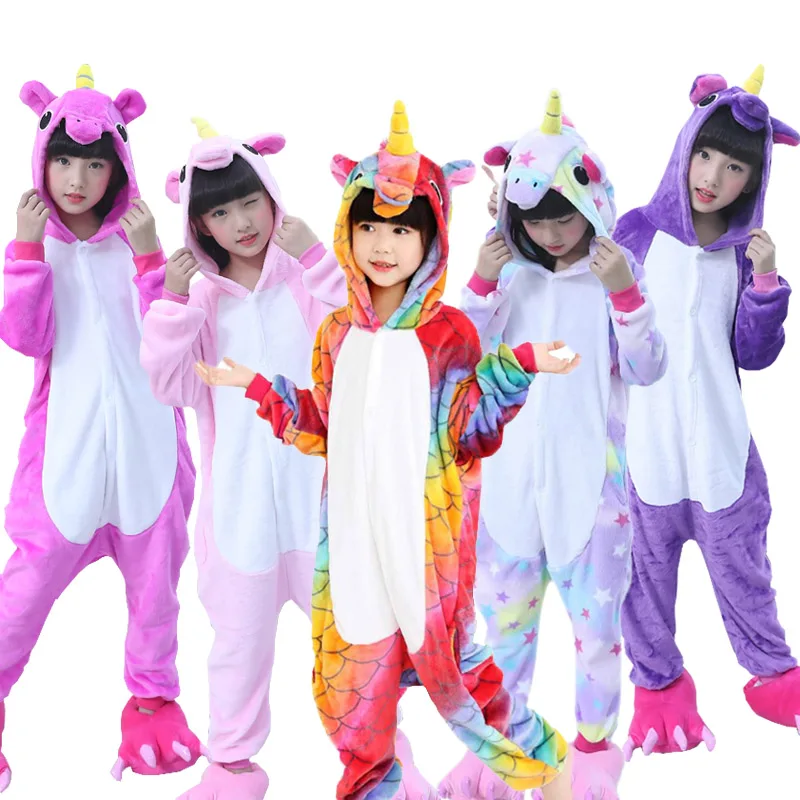 

Boys Girls Pajamas Unicorn Children Pajamas set Unisex Flannel Kids pink stars pajama Unicorn Animal Sleepwear Cosplay Onesies