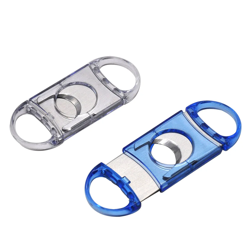 

FOCUS Clear Plastic Guillotine Double Blade Cigar Cutter Metal Sliver Plated Clipper Port Cuban Cigar Cutter Knife Scissor