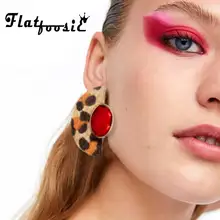 Flatfoosie ZA Leopard серьги стержня для Для женщин чешские хрустальные геометрический кожа себе Винтаж серьги женский Мода ювелирные изделия