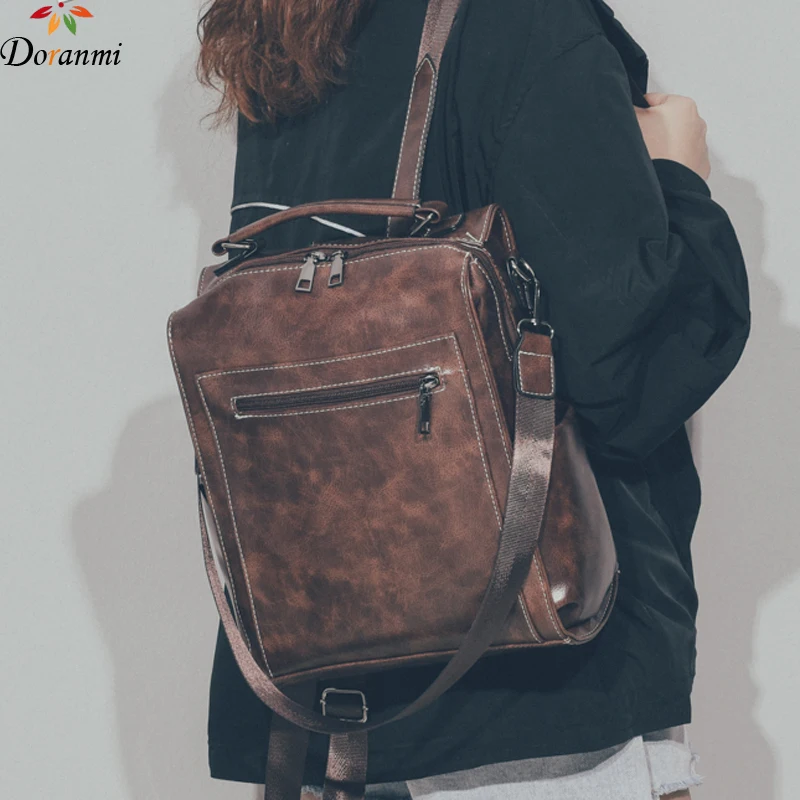 

DORANMI Classic Vintage Backpack For Women 2019 Square Large Schoolbag Female Back Shoulder Bag Mochila Leather Backpacks DJB237