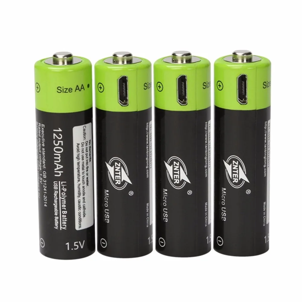 ZNTER 4 шт. Mirco USB AA Аккумуляторная батарея 1,5 в 1250 мАч литий-ионная батарея игрушка пульт дистанционного управления батарея литий-полимерная батарея