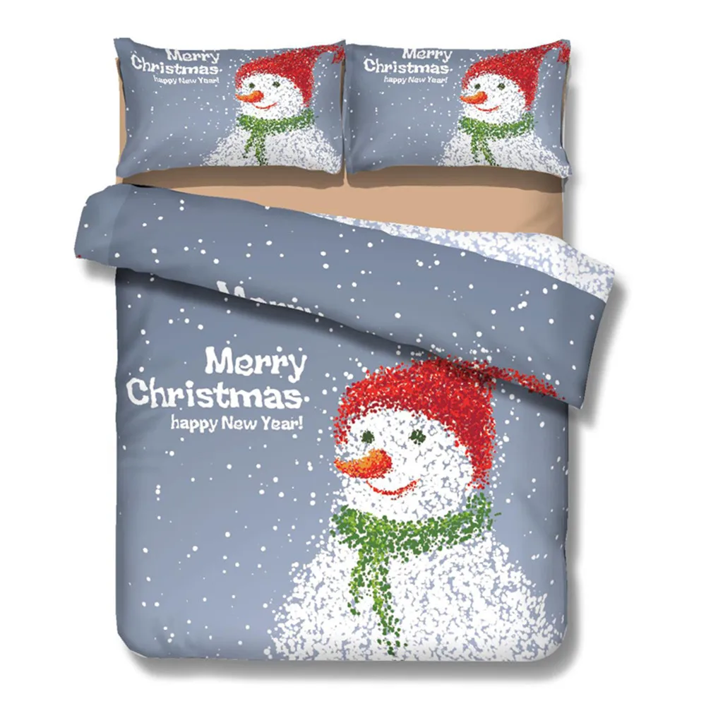 Gray Color Quilt Cover Printed Christmas Snowman Bedding Sets 4pcs