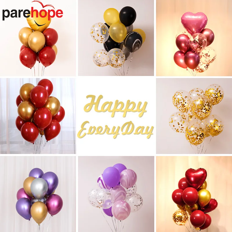 

10pcs 12'' Marble Metallic Confetti Macaroon Ruby Red Balloons Set All Kinds Latex Balloon Wedding Birthday Party Ballon Decor