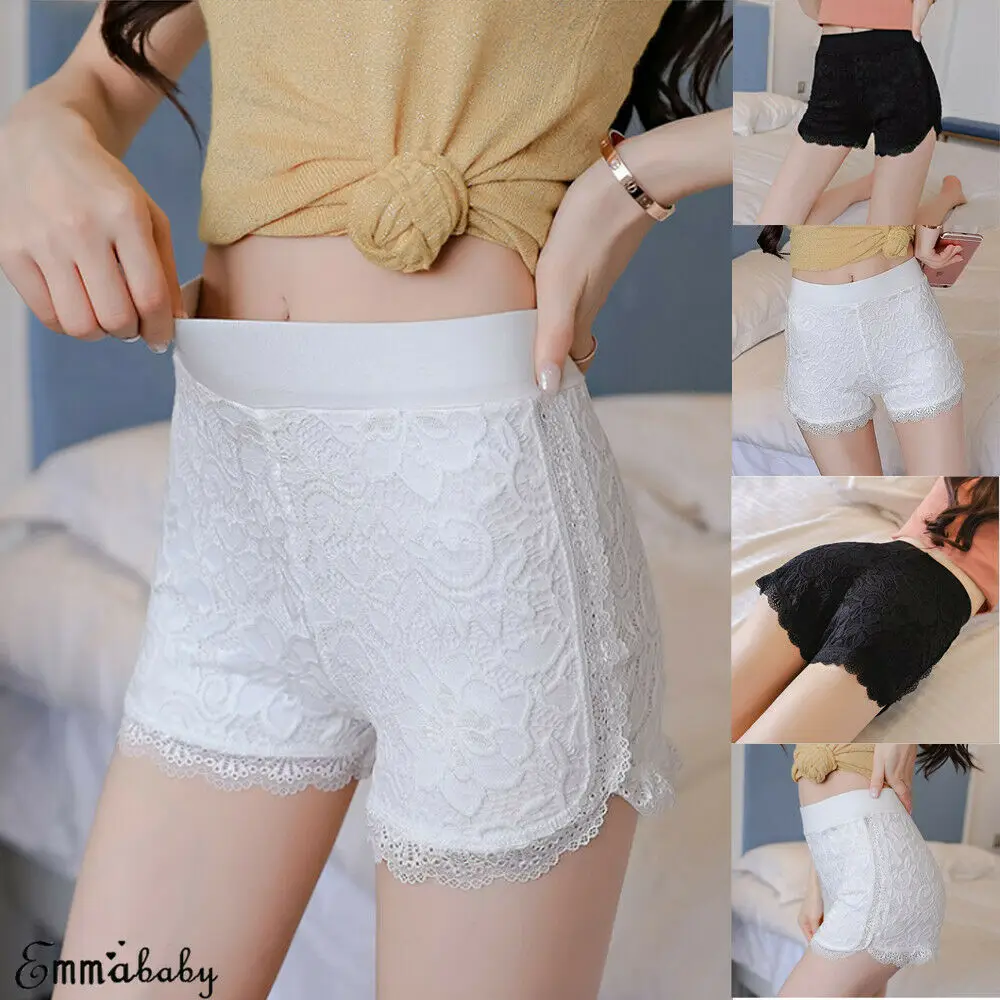 

Women Lace Short pants Under Bodycon Shorts Ladies Invisible Seamless High Waist Shorts Fitness Shorts Black White