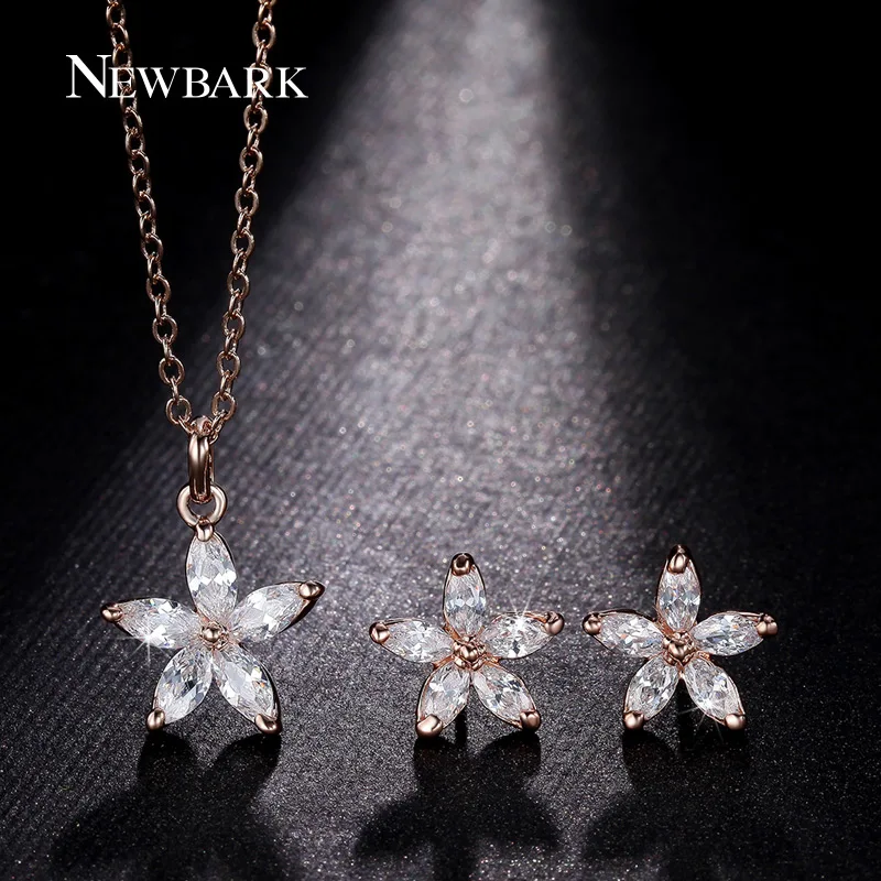 font b NEWBARK b font Rose Gold Plated CZ Flower Bridal Jewelry Sets With font