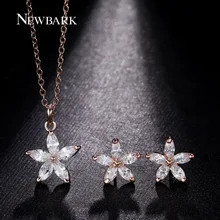 NEWBARK Jewelry Set Necklace Earrings Woman Lady Party Romantic Beautiful Amazing Flower Jewelry Cubic Zircon Bridal