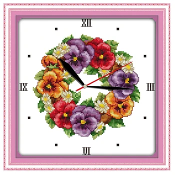 

Colored Poppies Clock Face Cross Stitch Kit DMC Cross Stitch Fabric Chinese Counted Cross Stitch Pattern Embroidery Cross Set