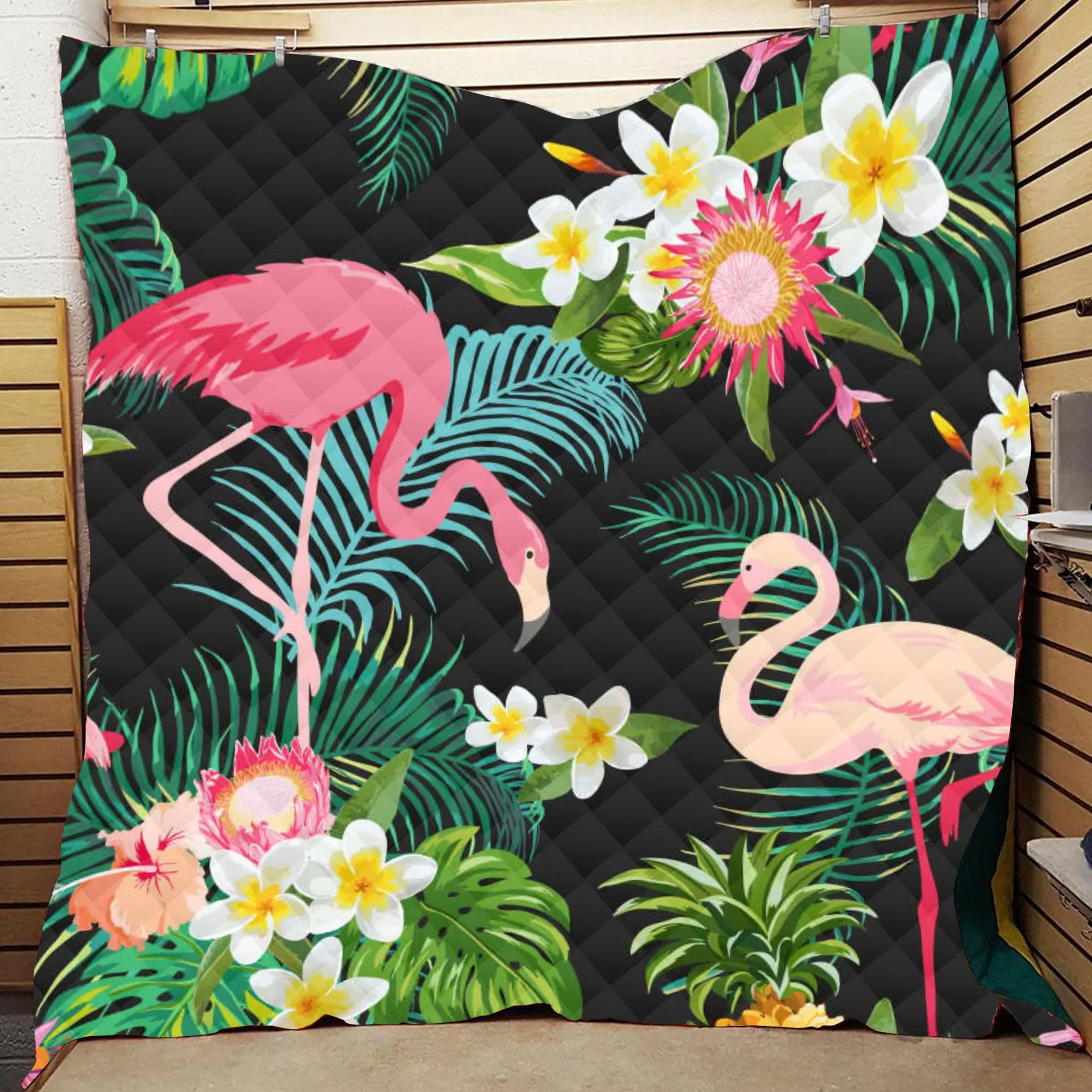 

Flamingo Green Leaves Flower Summer Quilt Blanket Mat 3D Printed Bed Sofa For Kids Adult Boy Girls Washable Gift